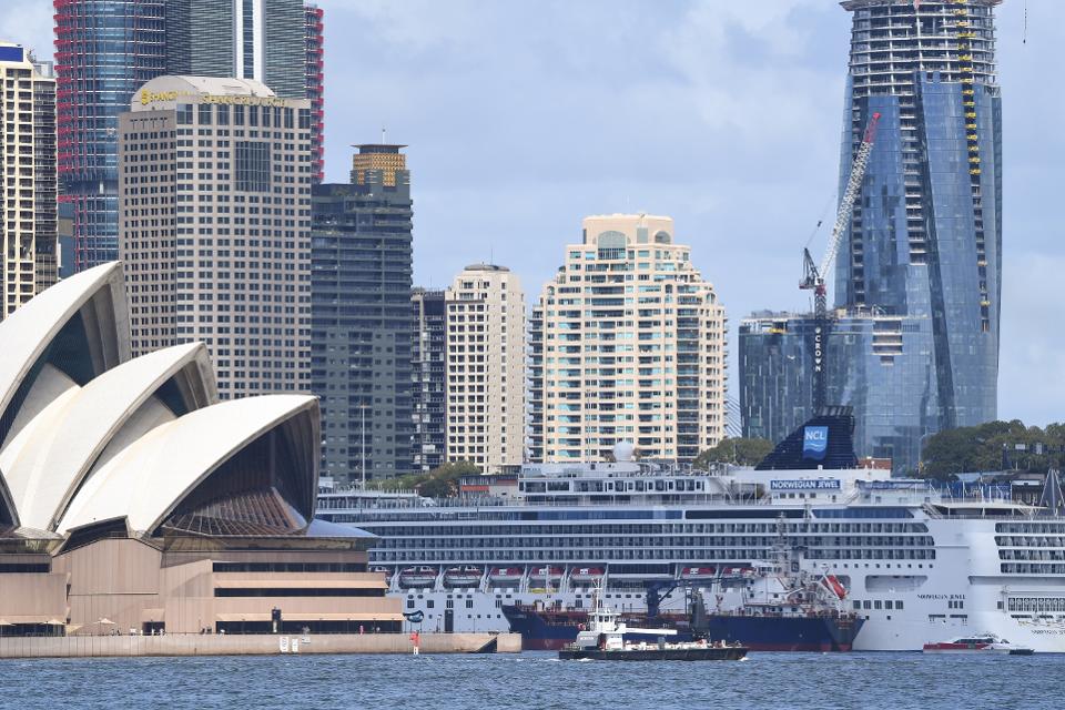 The Norwegian Jewel ship sits in lockdown whilst health authorities test a man for Coronavirus on February 14, 2020 in Sydney, Australia.